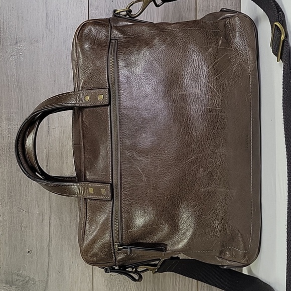 Fossil Brown Leather Laptop Messenger Crossbody Shoulder Bag - Picture 6 of 15